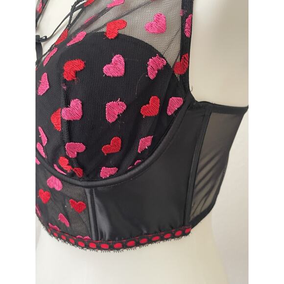 Victoria's Secret Bra Lingerie Bustier Heart Embroidered Mesh Scalloped - Picture 7 of 14